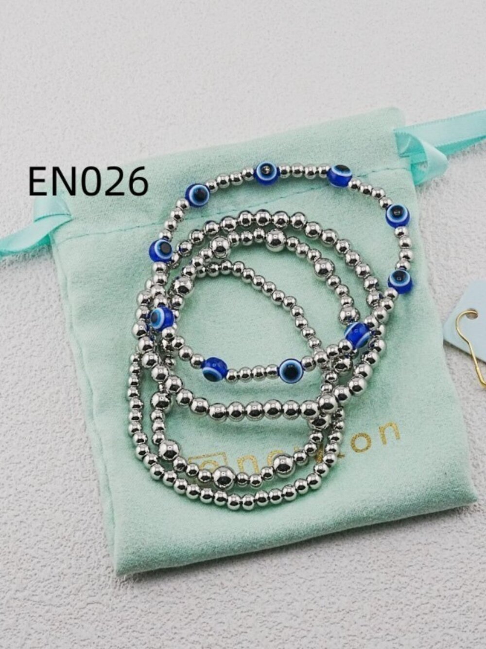 Enewton White Gold Beaded Blue eye Bracelet Set